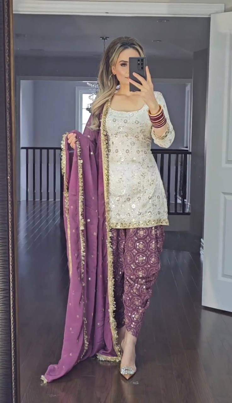 Faux Georgette Kurta Dhoti with Dupatta