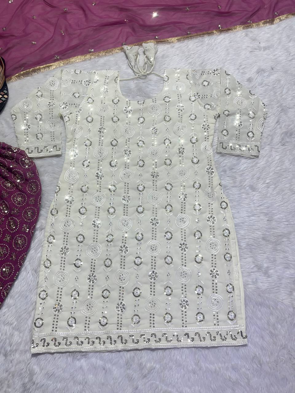 Faux Georgette Kurta Dhoti with Dupatta