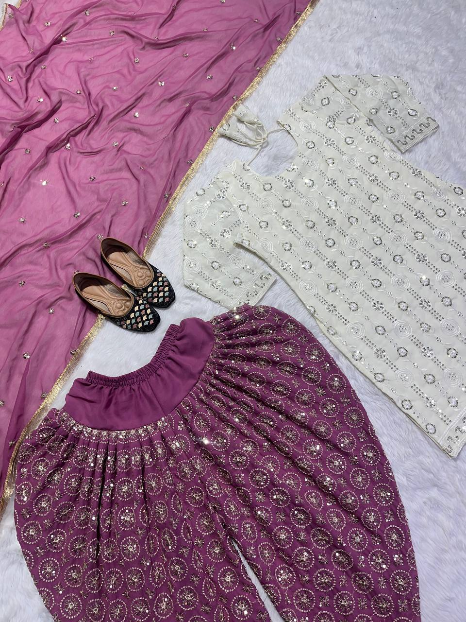 Faux Georgette Kurta Dhoti with Dupatta