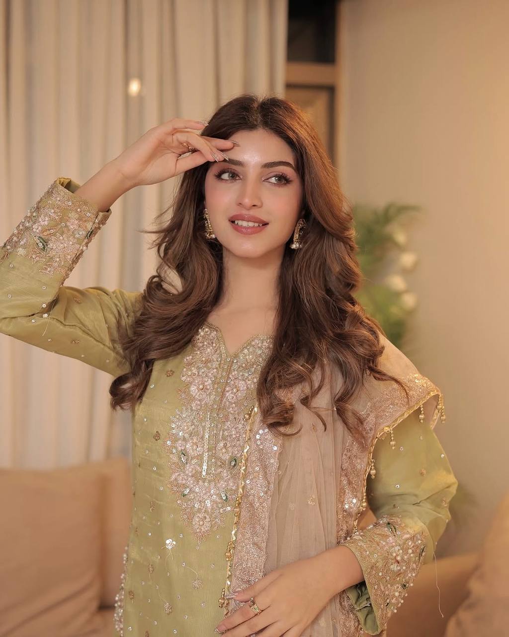 "Elegant Chinon Silk Kurti-Plazzo Set with Sequins & Zari Embroidery"