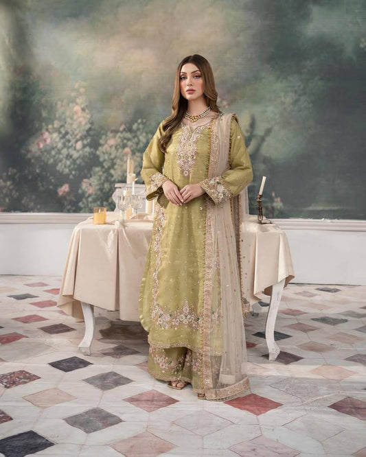 "Elegant Chinon Silk Kurti-Plazzo Set with Sequins & Zari Embroidery"