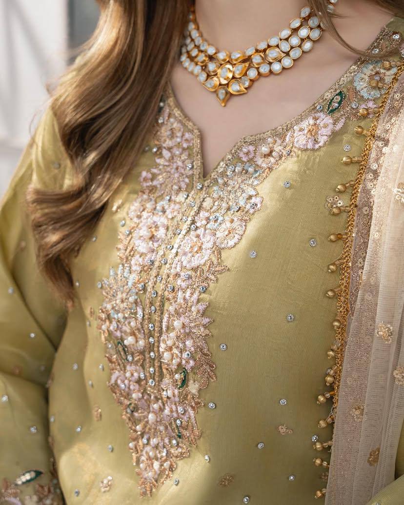 "Elegant Chinon Silk Kurti-Plazzo Set with Sequins & Zari Embroidery"