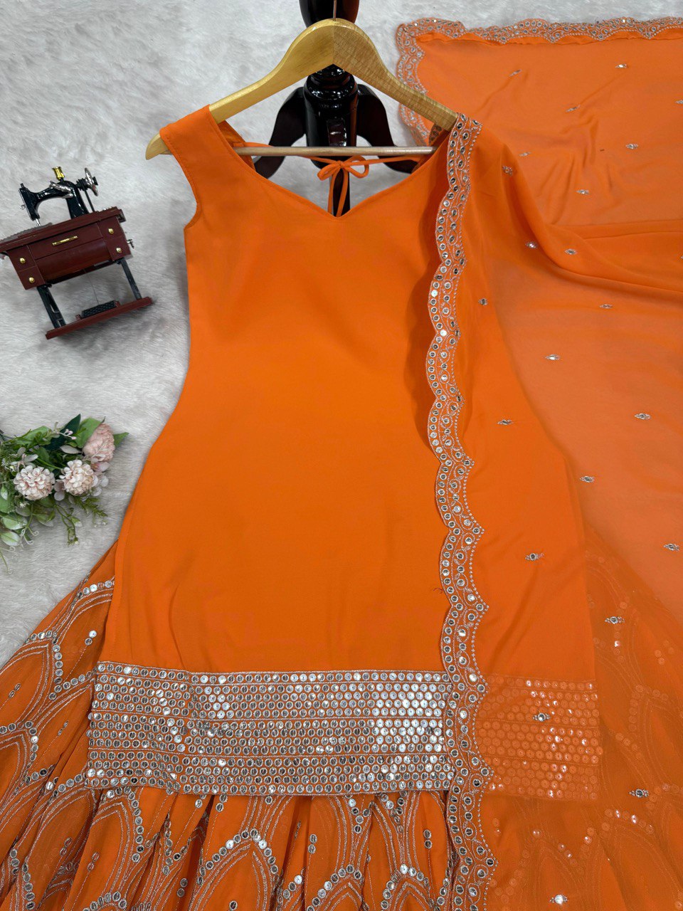 "Elegant Faux Georgette Ensemble with Sequins Work"