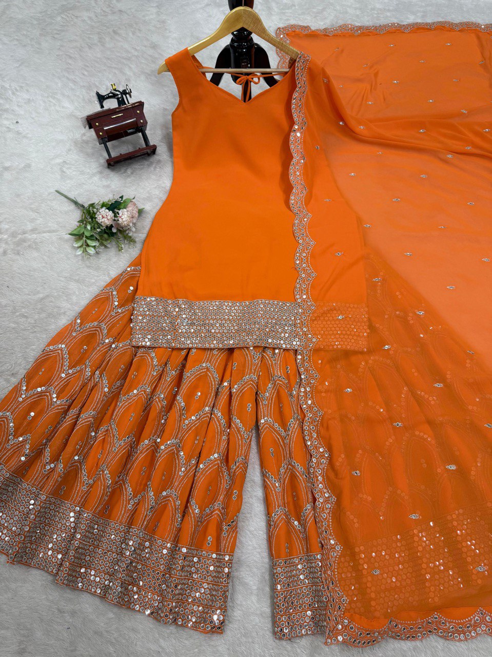 "Elegant Faux Georgette Ensemble with Sequins Work"