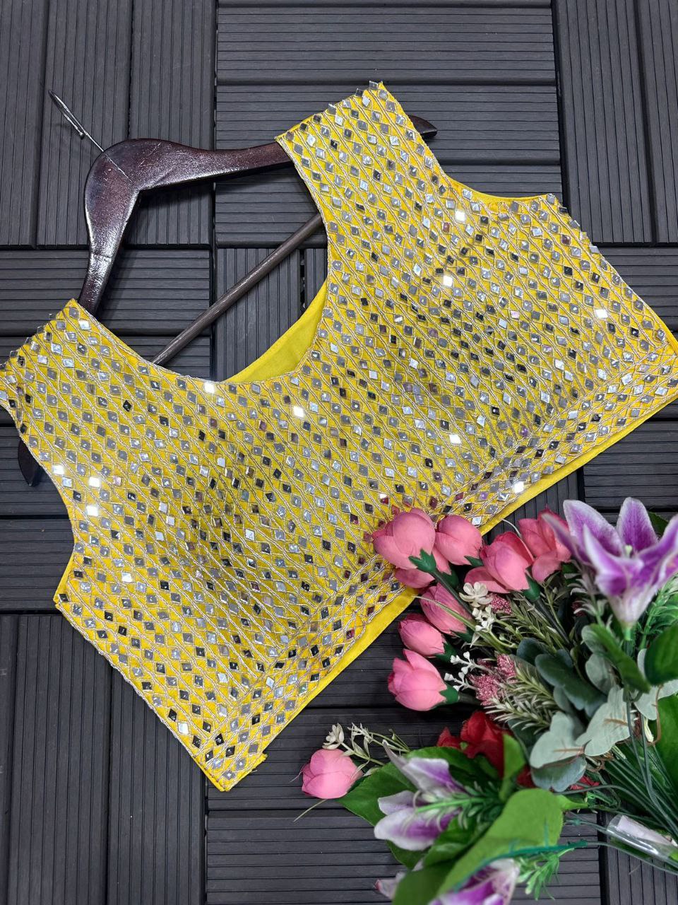 "Elegant Heavy Chinon Saree with Mirror Embroidery and Digital Print"