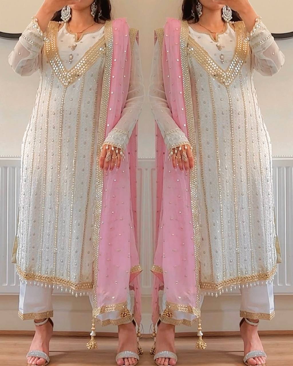 "Elegant Heavy Faux Georgette Embroidered Suit Set with Full Sleeves, Sequence Work, and Latkan Dupatta"