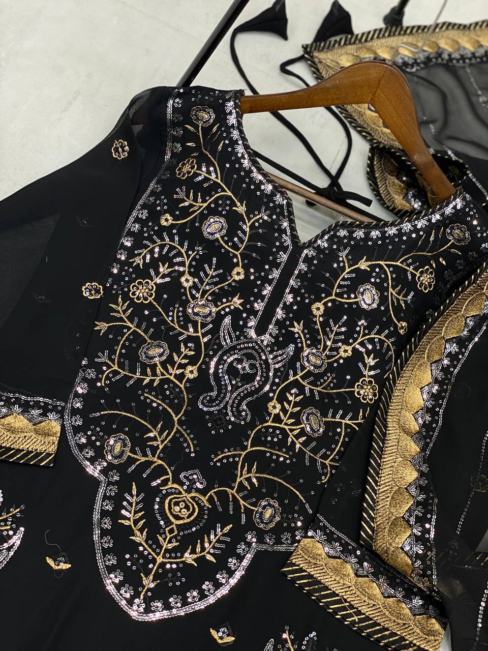 "Elegant Faux Georgette Embroidered Suit Set with Silk Inner & Sequence Work"