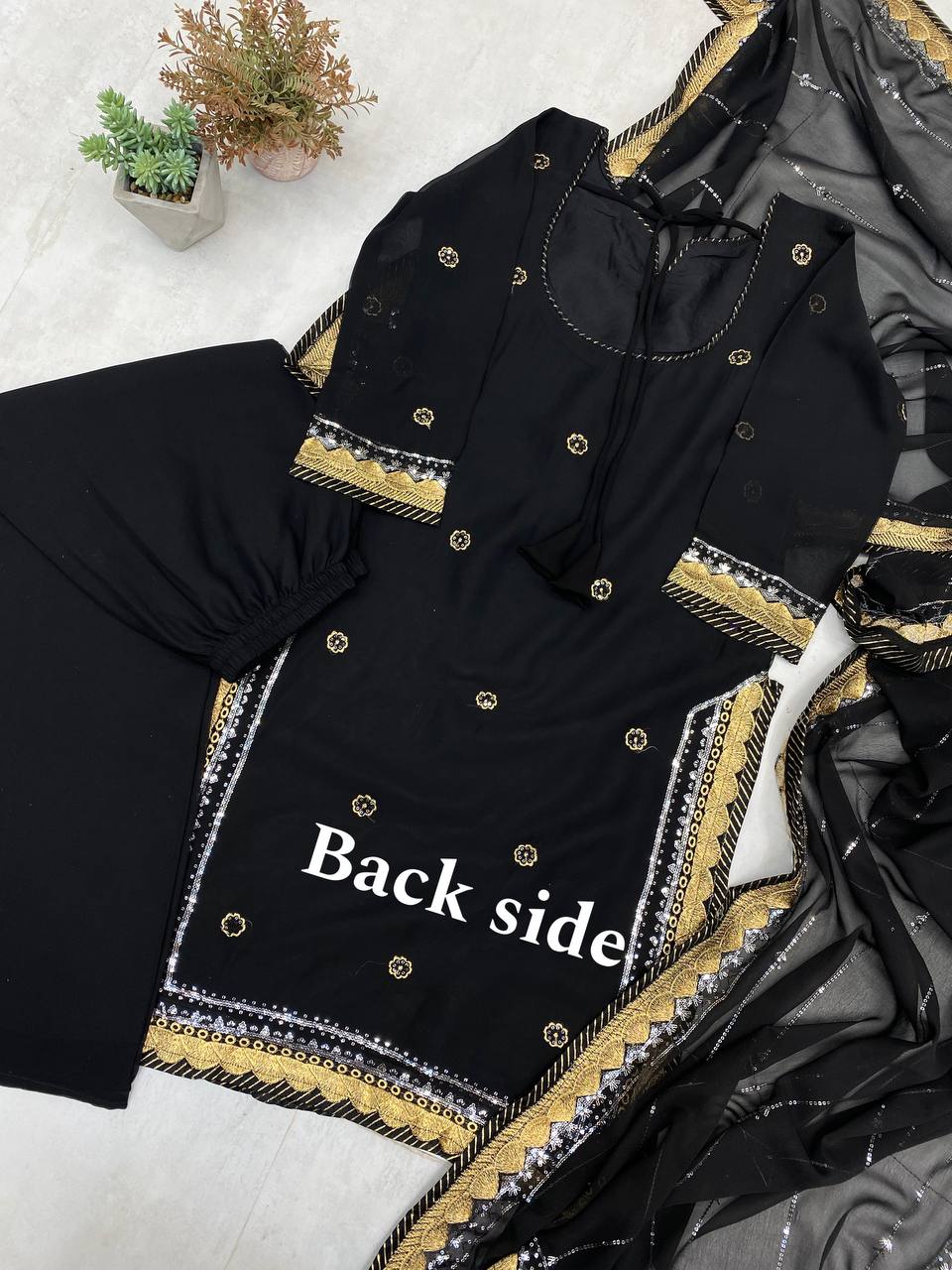 "Elegant Faux Georgette Embroidered Suit Set with Silk Inner & Sequence Work"