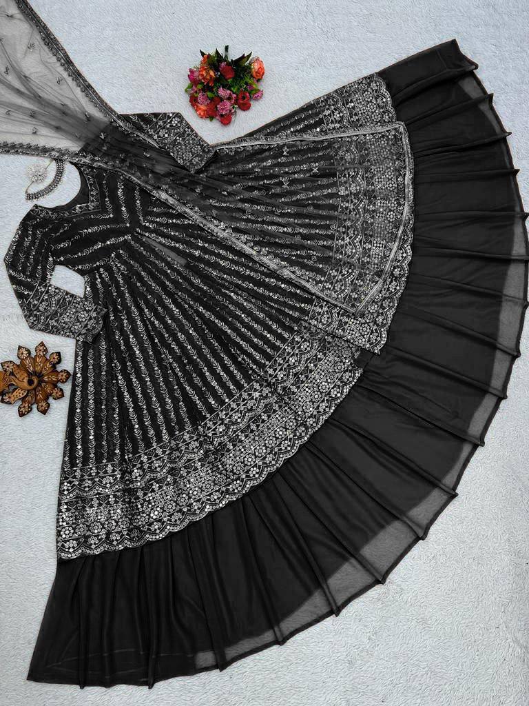 "Elegant Foux Gorgette Lehenga Choli Set with Sequenced Detailing"