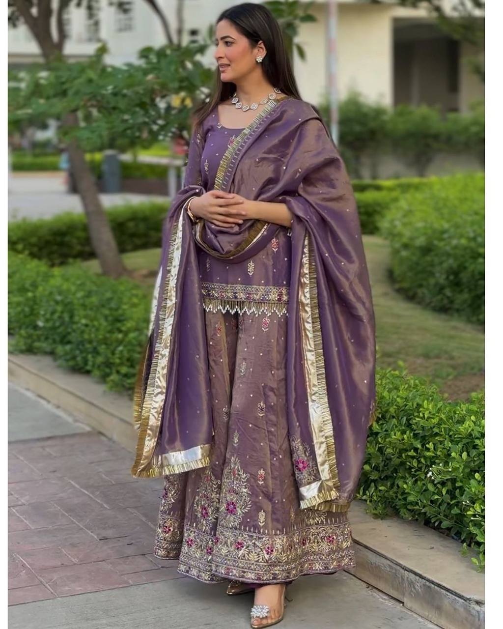 Pure Twill Gold net Top Palazzo with Dupatta