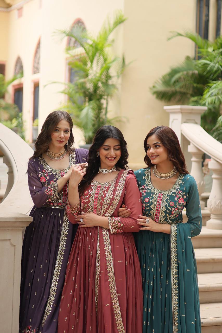 "Elegant Faux Georgette Kurti, Sharara, and Dupatta Set with Sequins Embroidery"