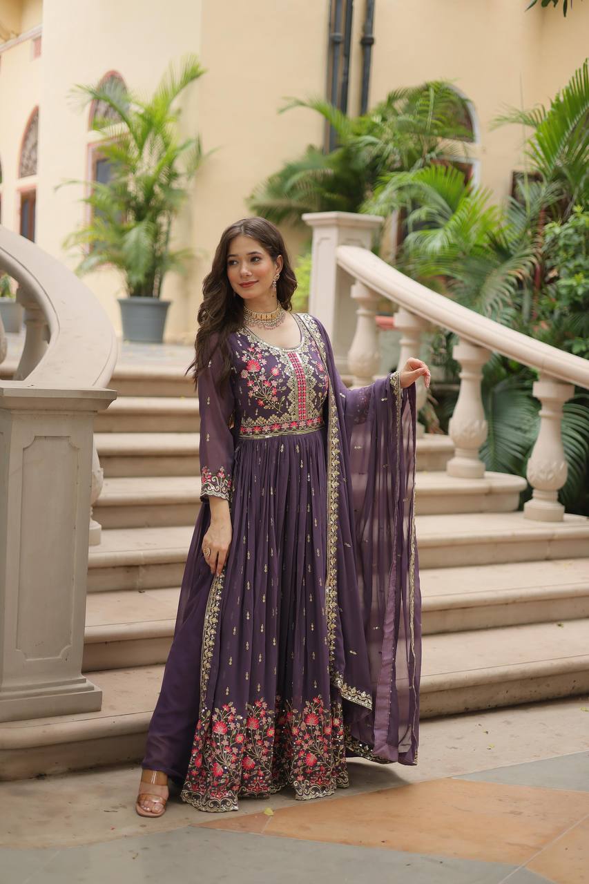 "Elegant Faux Georgette Kurti, Sharara, and Dupatta Set with Sequins Embroidery"