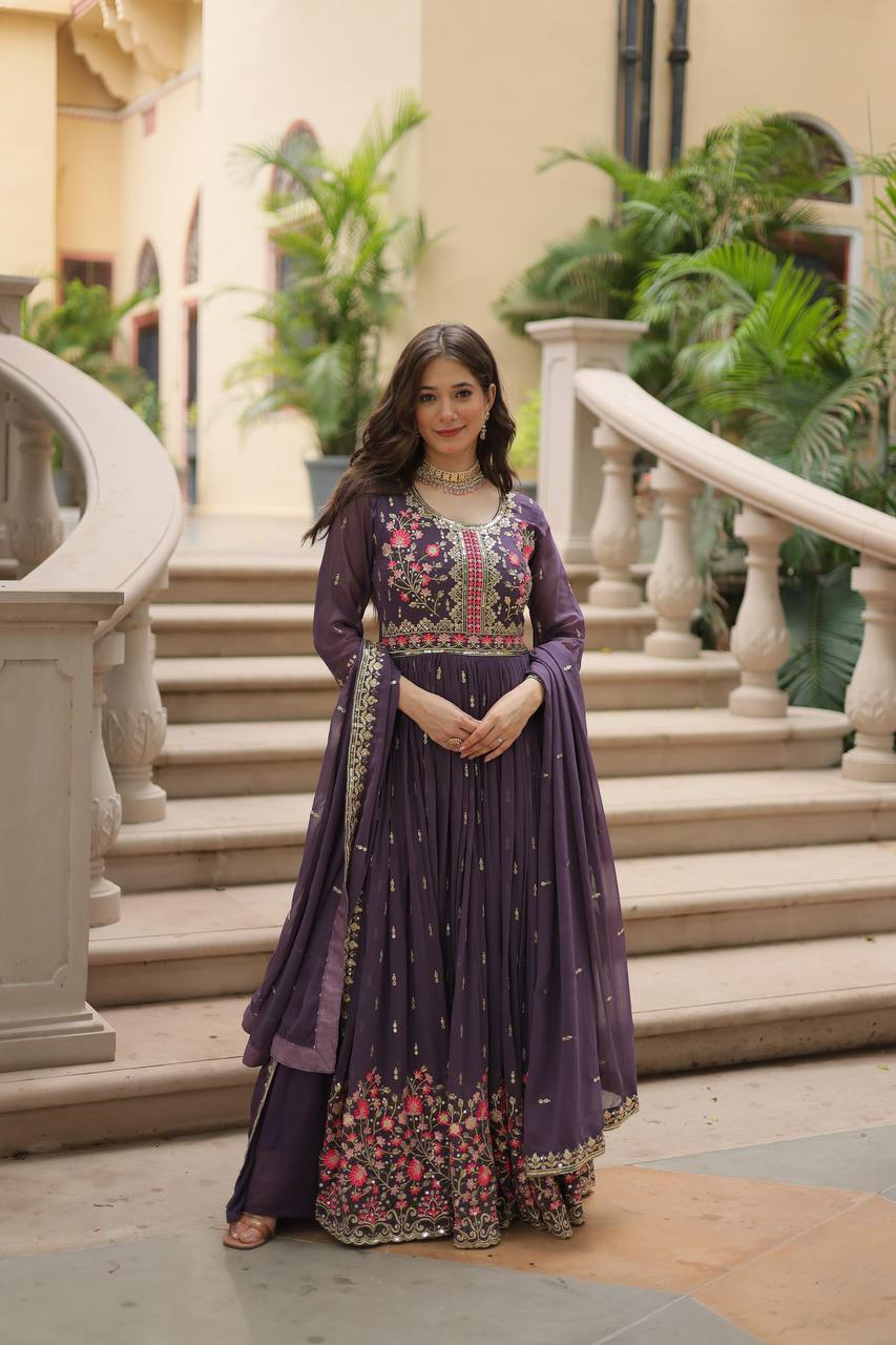"Elegant Faux Georgette Kurti, Sharara, and Dupatta Set with Sequins Embroidery"