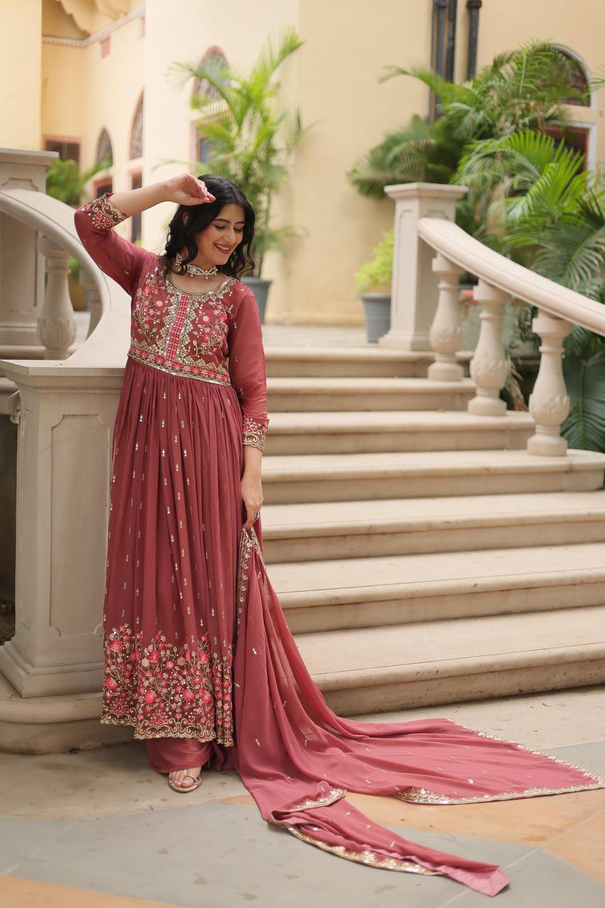 "Elegant Faux Georgette Kurti, Sharara, and Dupatta Set with Sequins Embroidery"