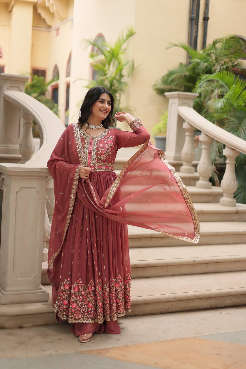 "Elegant Faux Georgette Kurti, Sharara, and Dupatta Set with Sequins Embroidery"
