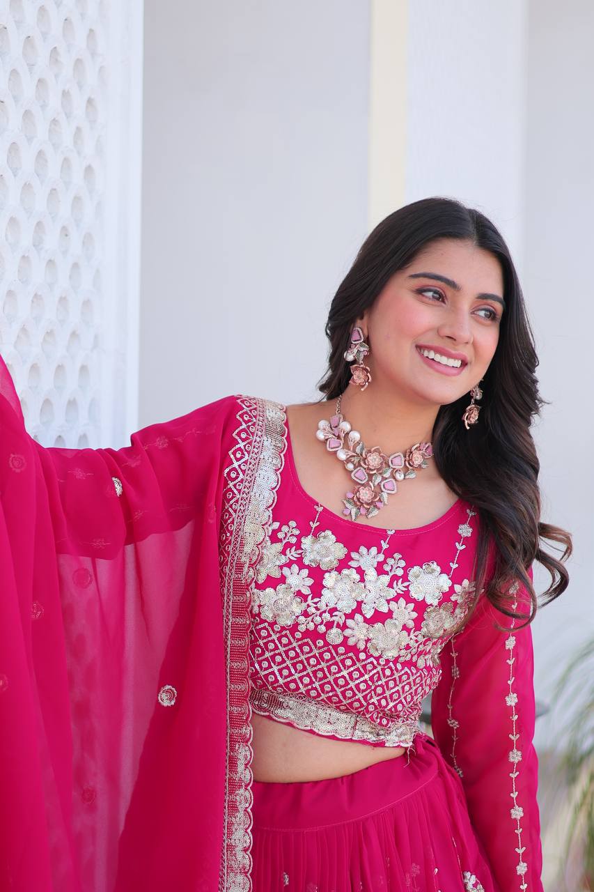 Women's faux georgette wedding wear readyto wear lehenga set