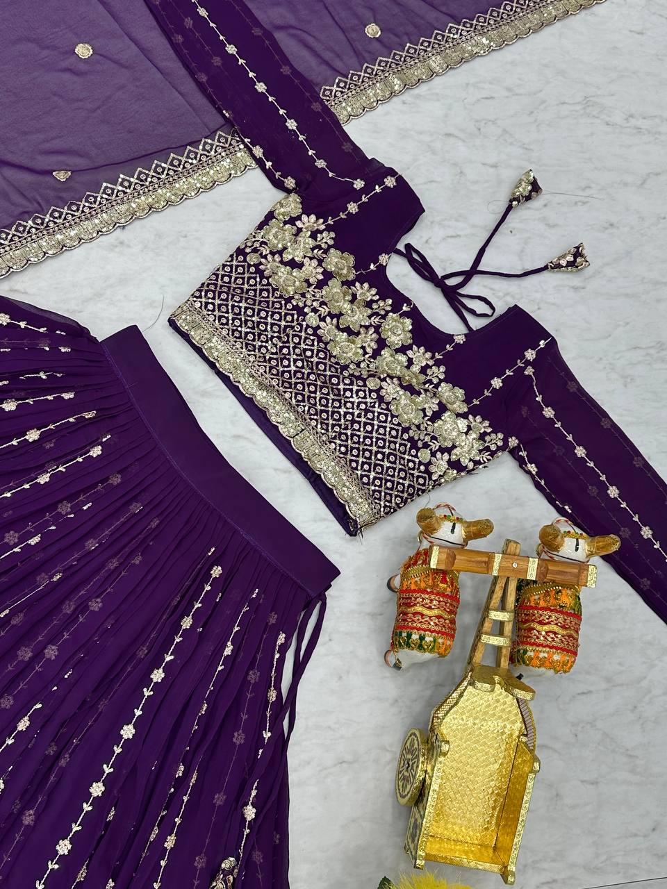 Women's faux georgette wedding wear readyto wear lehenga set