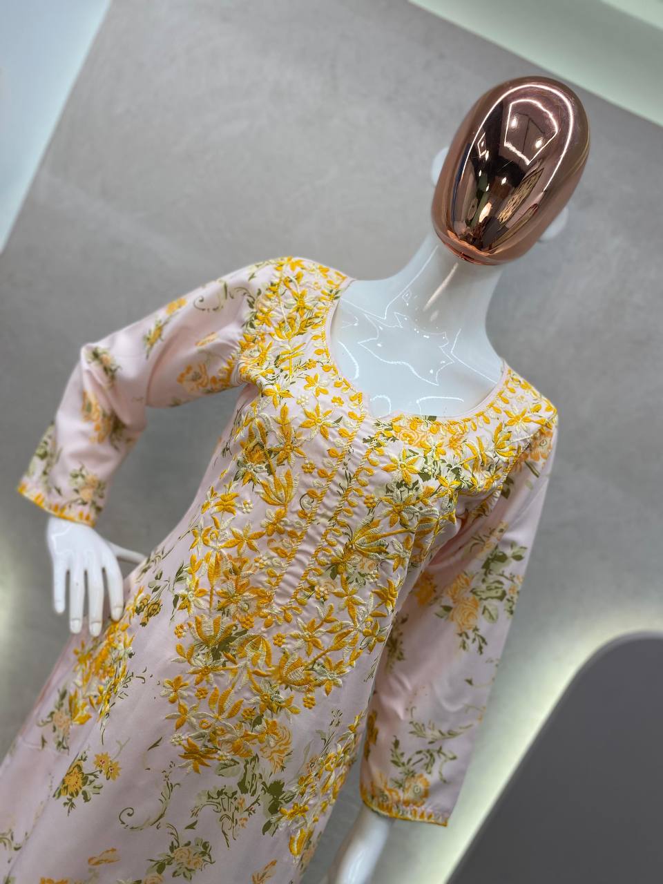 Thread and hand embroidered rayon kurta with palazzo sets