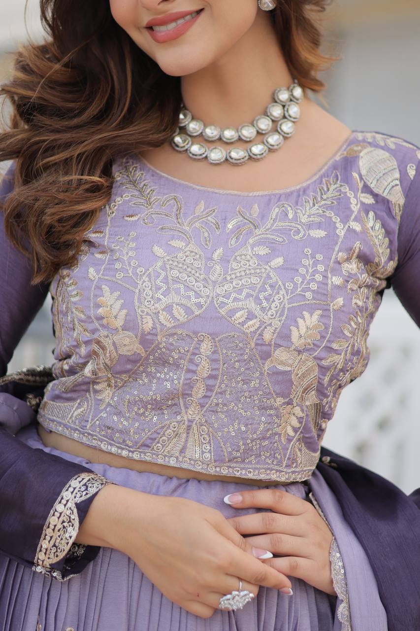 Women's designer Chinnon silk handwork choli lehenga with dupatta sets