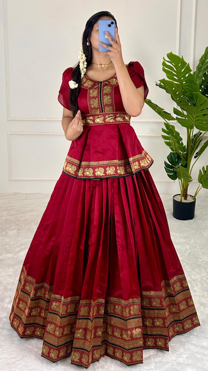 Jacquard Silk Belt style top with lehenga sets