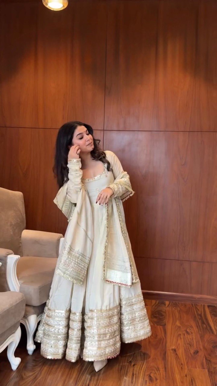 Chinnon silk gown pant with dupatta sets