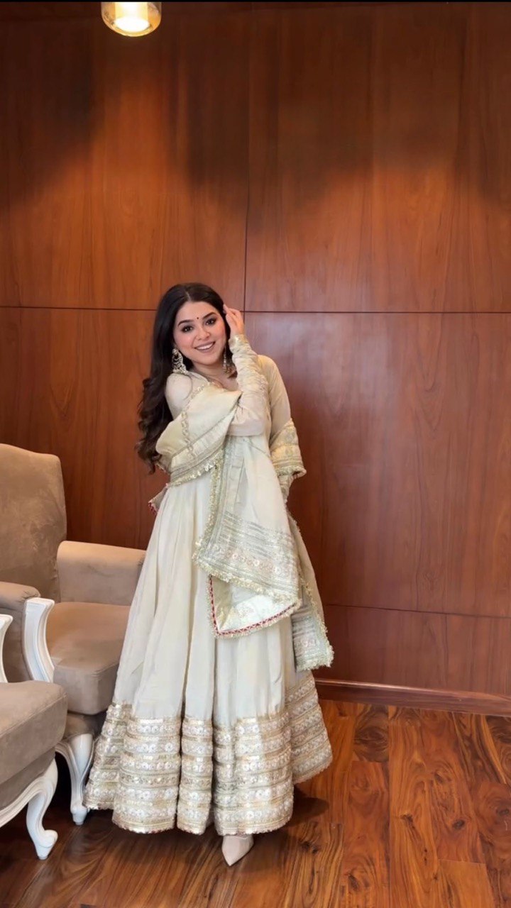 Chinnon silk gown pant with dupatta sets