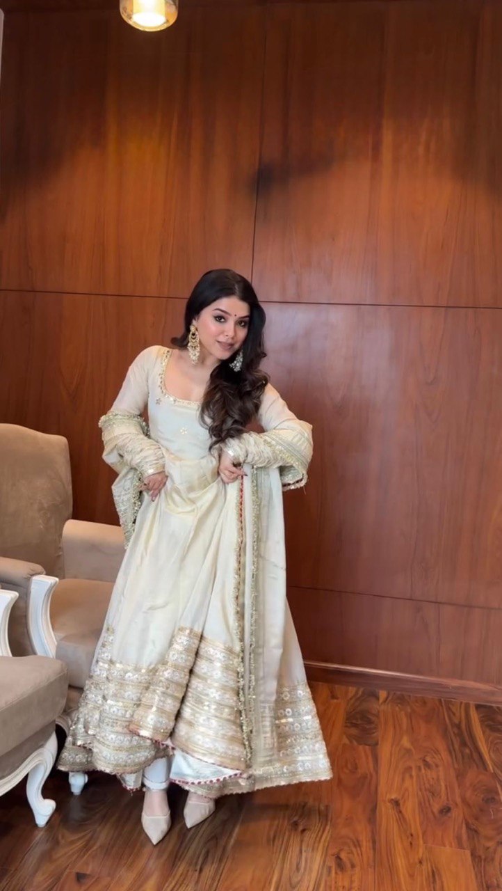 Chinnon silk gown pant with dupatta sets