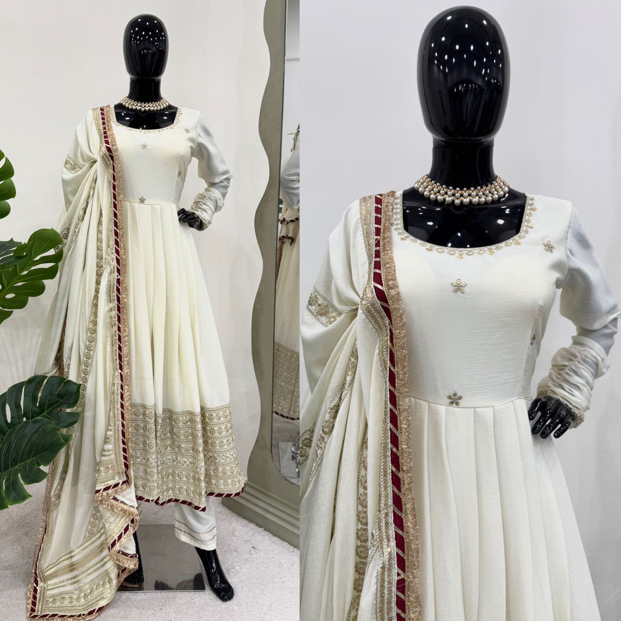 Chinnon silk gown pant with dupatta sets