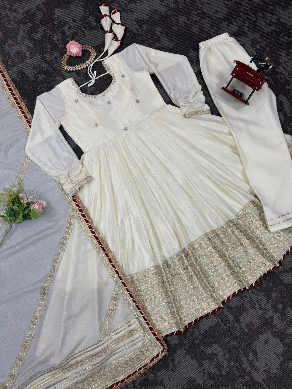 Chinnon silk gown pant with dupatta sets