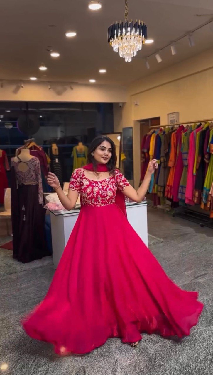 Heavy designer Natural Crepe fabric gown pant with dupatta sets