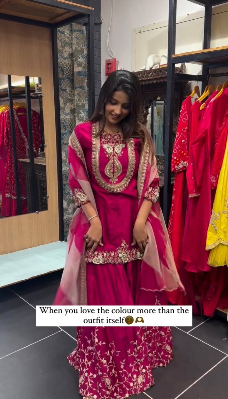 Women's designer faux georgette kurta sets with organza dupatta