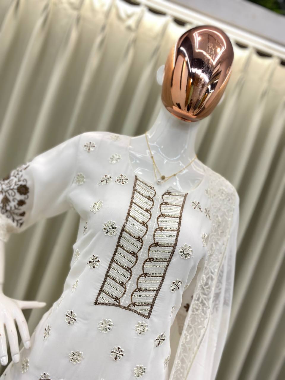 White kurta pant with dupatta sets,Elegant Ready to Wear Outfit Set