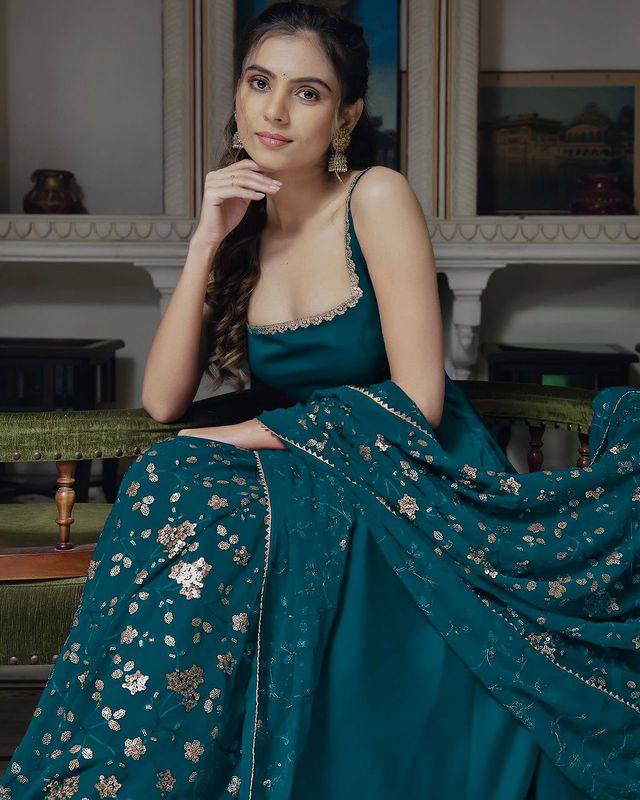 silk stylish anarkali gown pant with dupatta sets