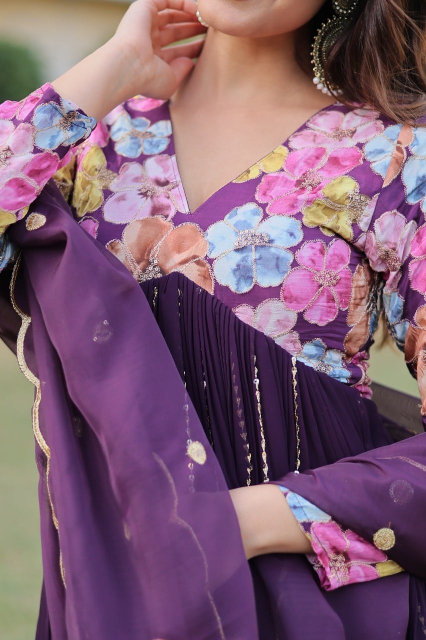 Women's designer alia cut kurti pant with Dupatta sets, 3 pc suit sets