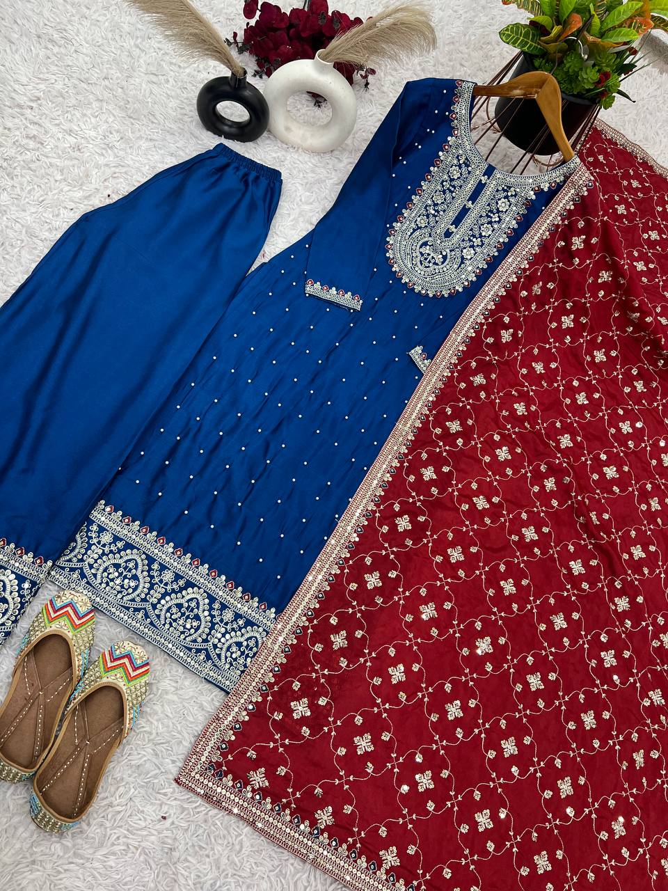 Pure heavy chinnon silk kurta palazzo suit sets