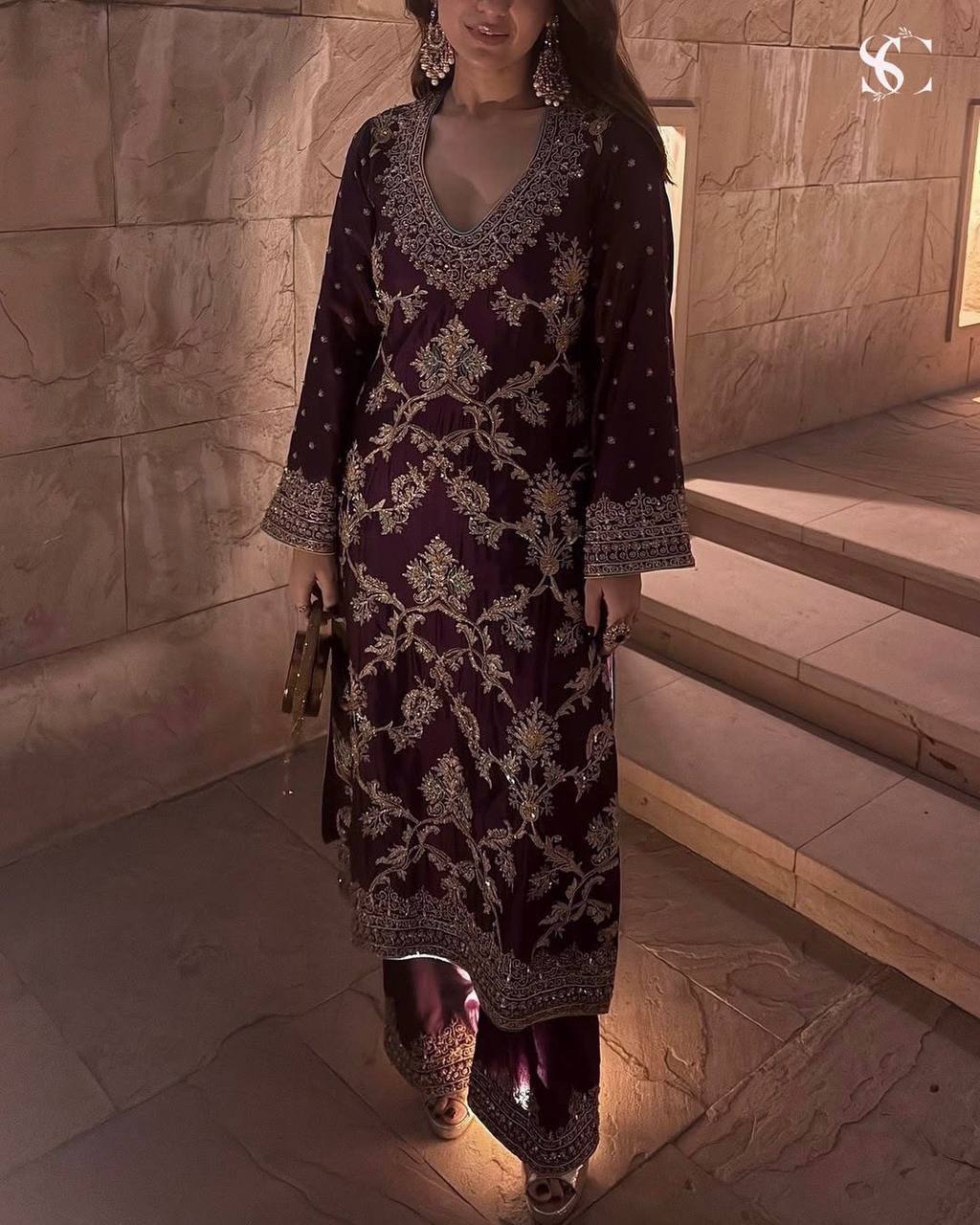 Wedding wear chinnon silk kurta palazzo sets