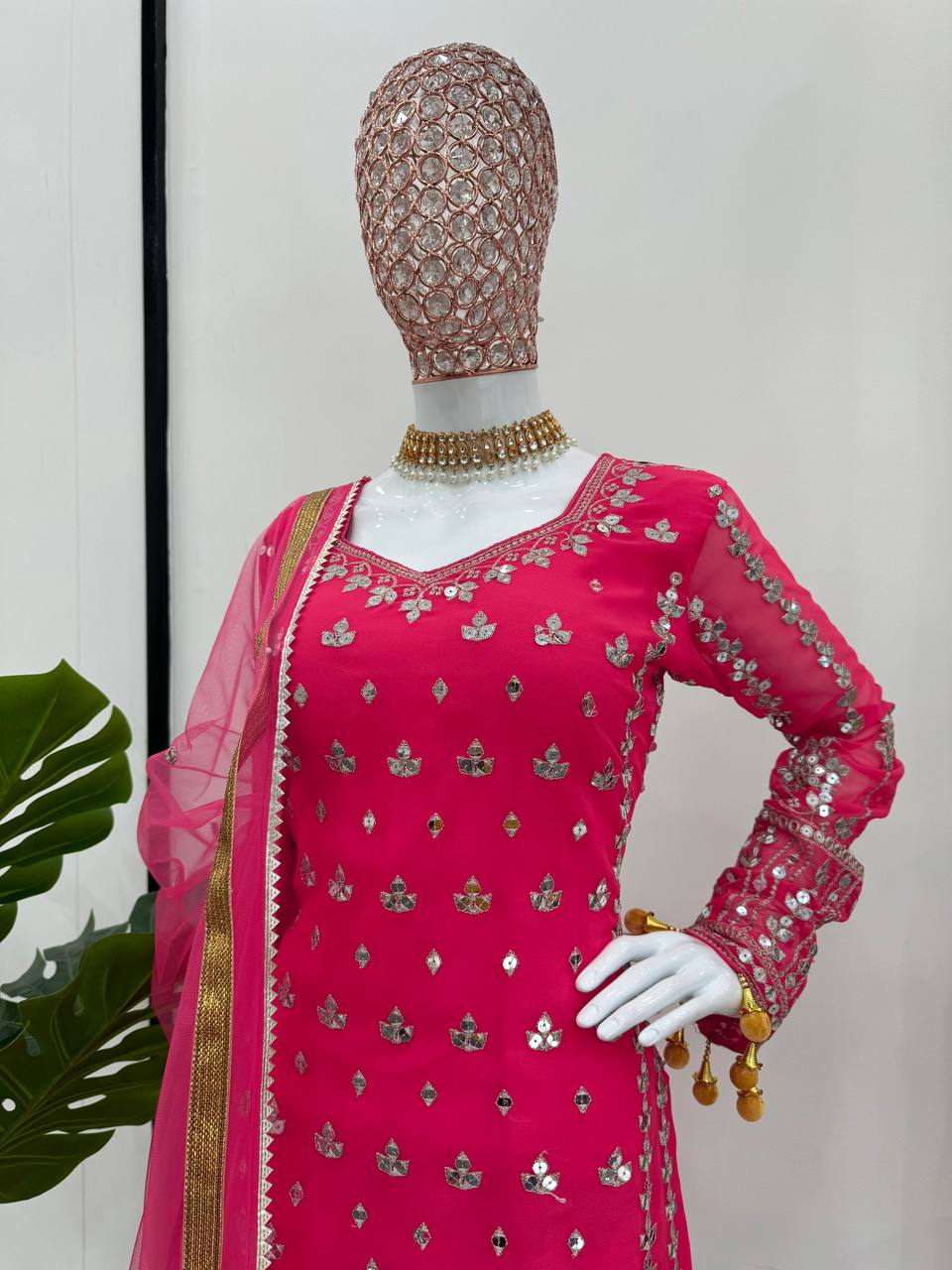 wedding special Heavy sequence work georgette kurta sharara with dupatta sets