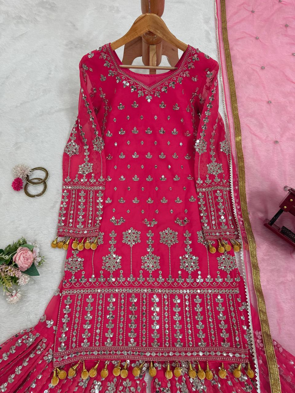 wedding special Heavy sequence work georgette kurta sharara with dupatta sets