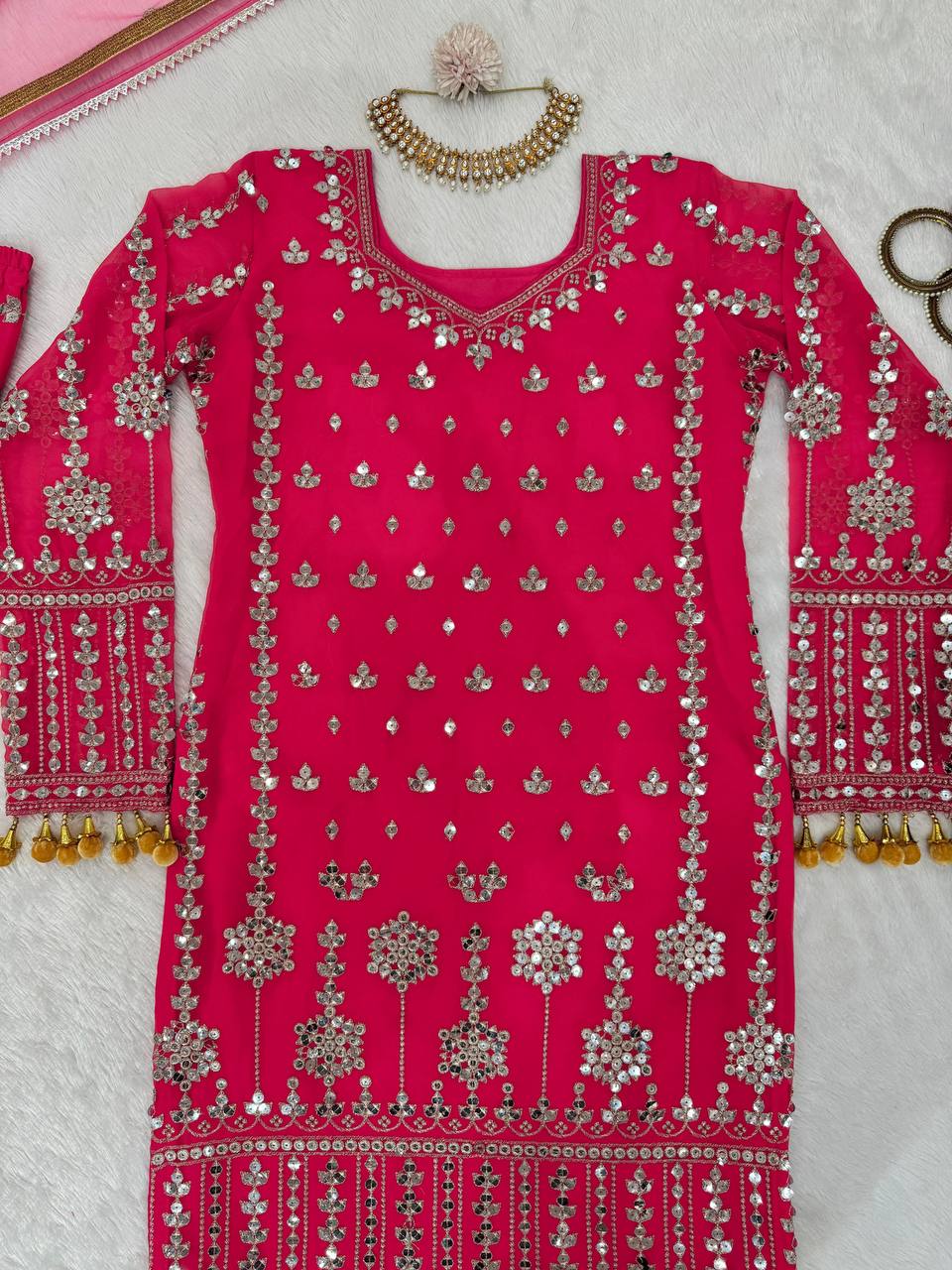 wedding special Heavy sequence work georgette kurta sharara with dupatta sets