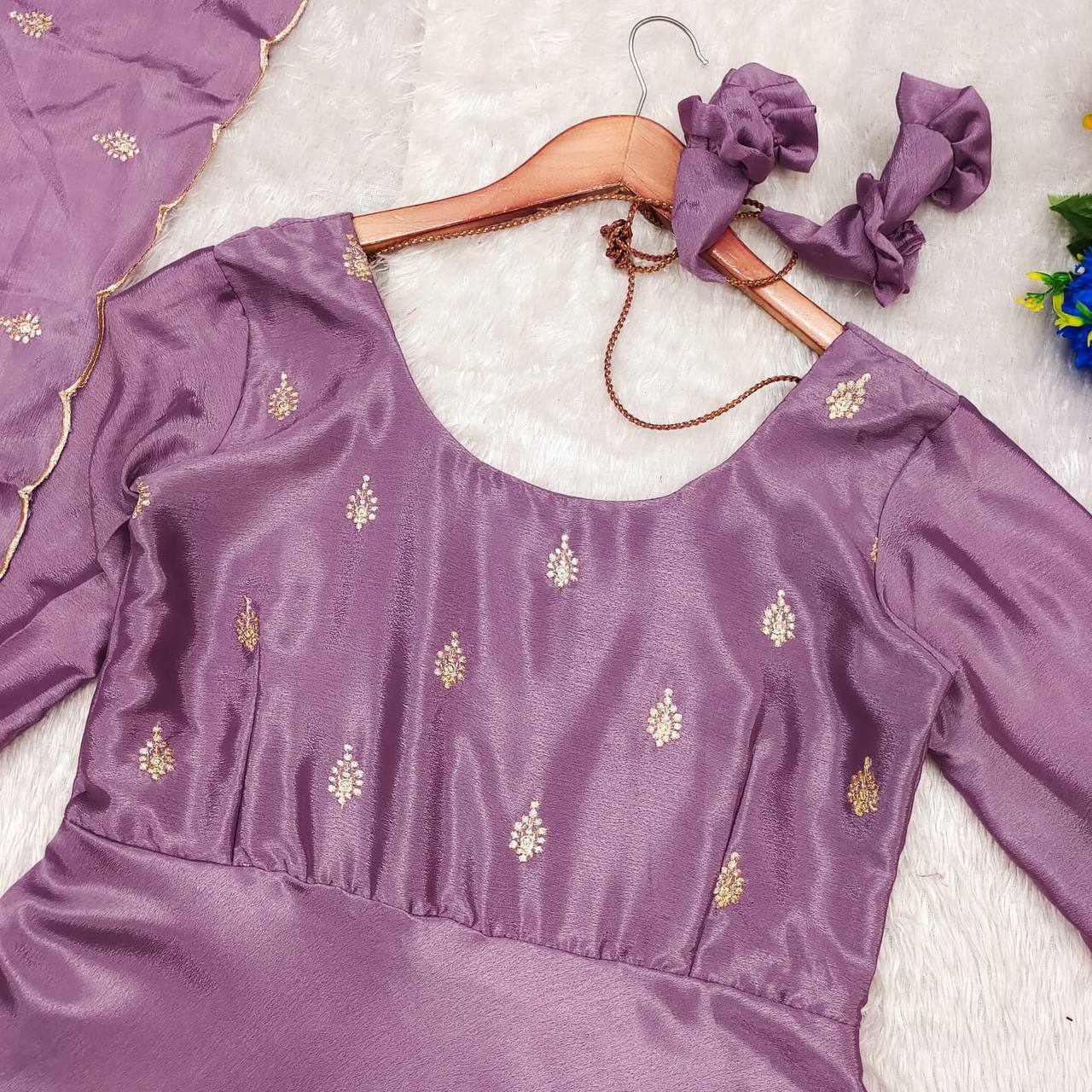 Chinnon silk anarkali kurta with dupatta sets