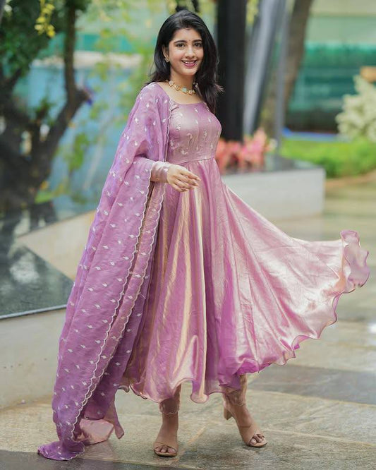 Chinnon silk anarkali kurta with dupatta sets