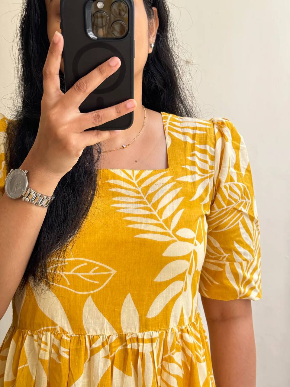 Mango leaf printed one piece dress for women