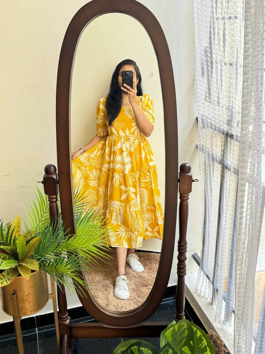 Mango leaf printed one piece dress for women