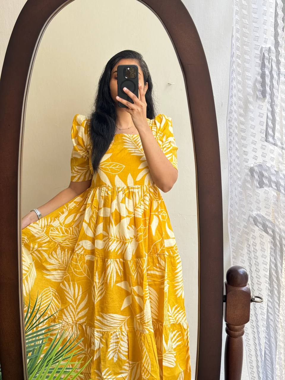 Mango leaf printed one piece dress for women