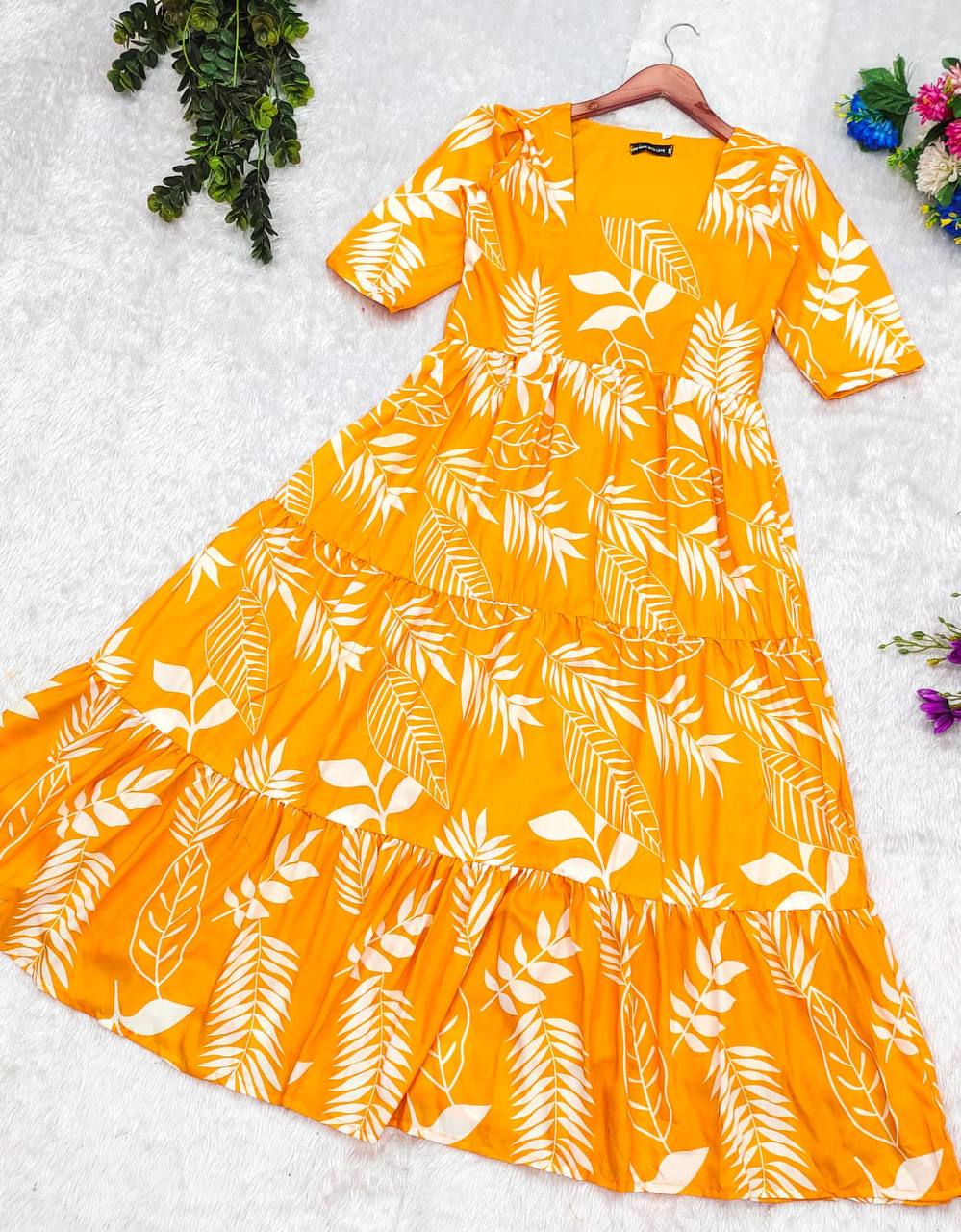 Mango leaf printed one piece dress for women