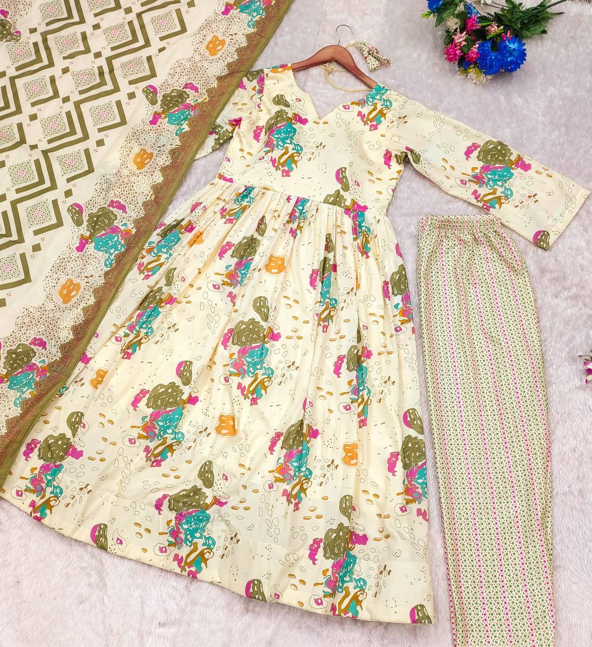 3 pc suit set for women,Soft cotton anarkali suit