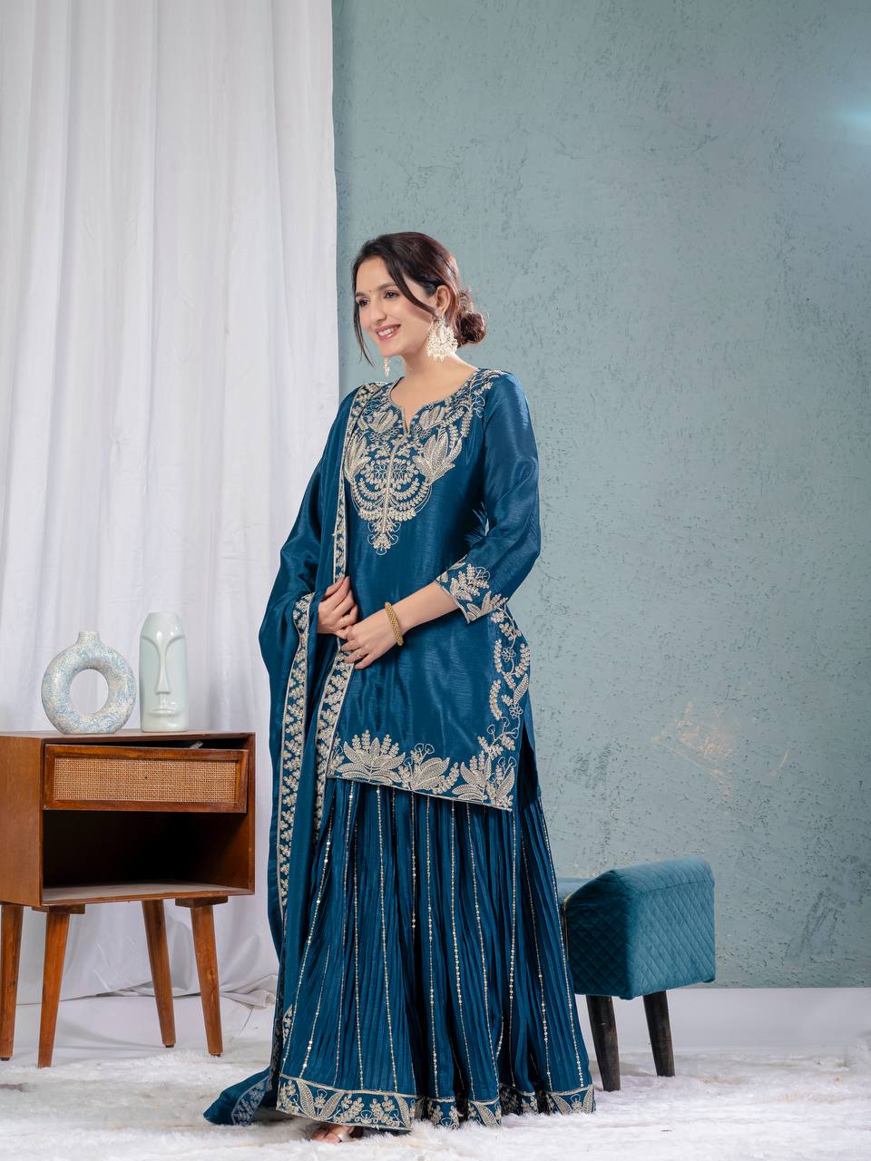Chinnon silk kurta sharara set for women for wedding wear