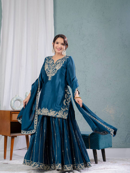 Chinnon silk kurta sharara set for women for wedding wear