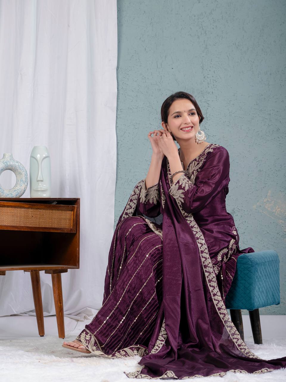 Chinnon silk kurta sharara set for women for wedding wear