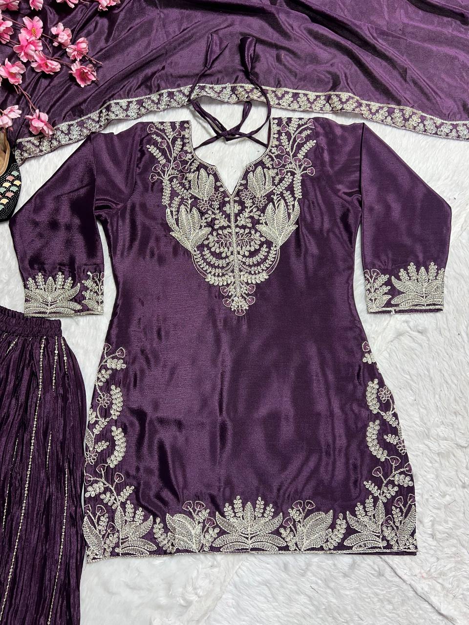 Chinnon silk kurta sharara set for women for wedding wear